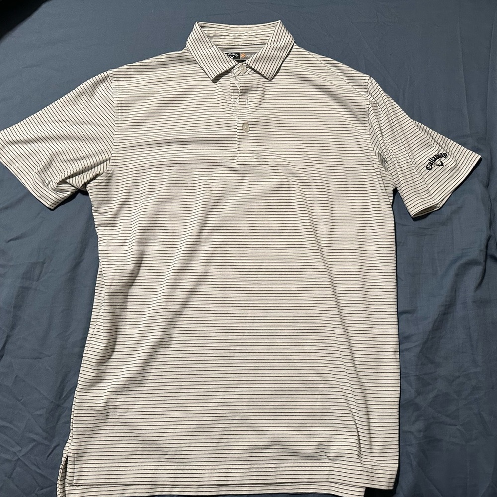 Callaway White and‎ Gray Striped Polo Shirt